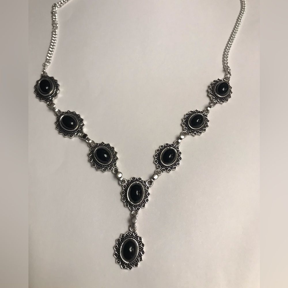 Black Onyx Stamped 925 Sterling Silver Necklace